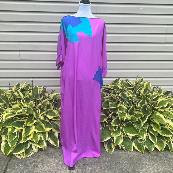 EUC Vintage Bill Tice Neiman Marcus Purple Poly Caftan Muumuu Mimi - Picture 2 of 8